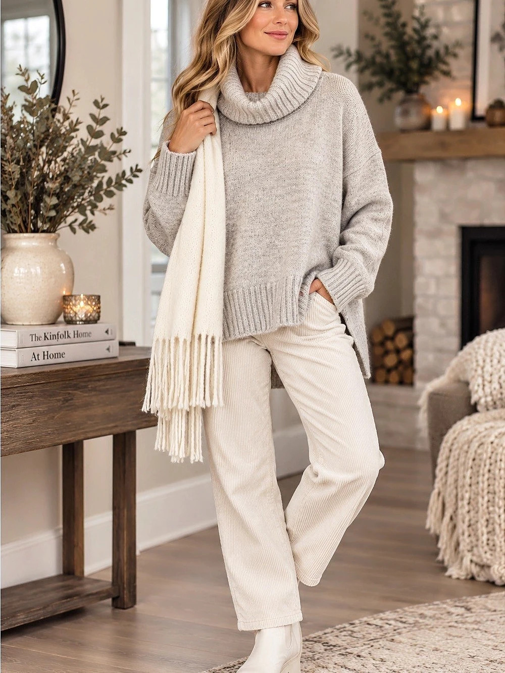 Black Tape Open Knit Cowl Neck Sweater Cream Small